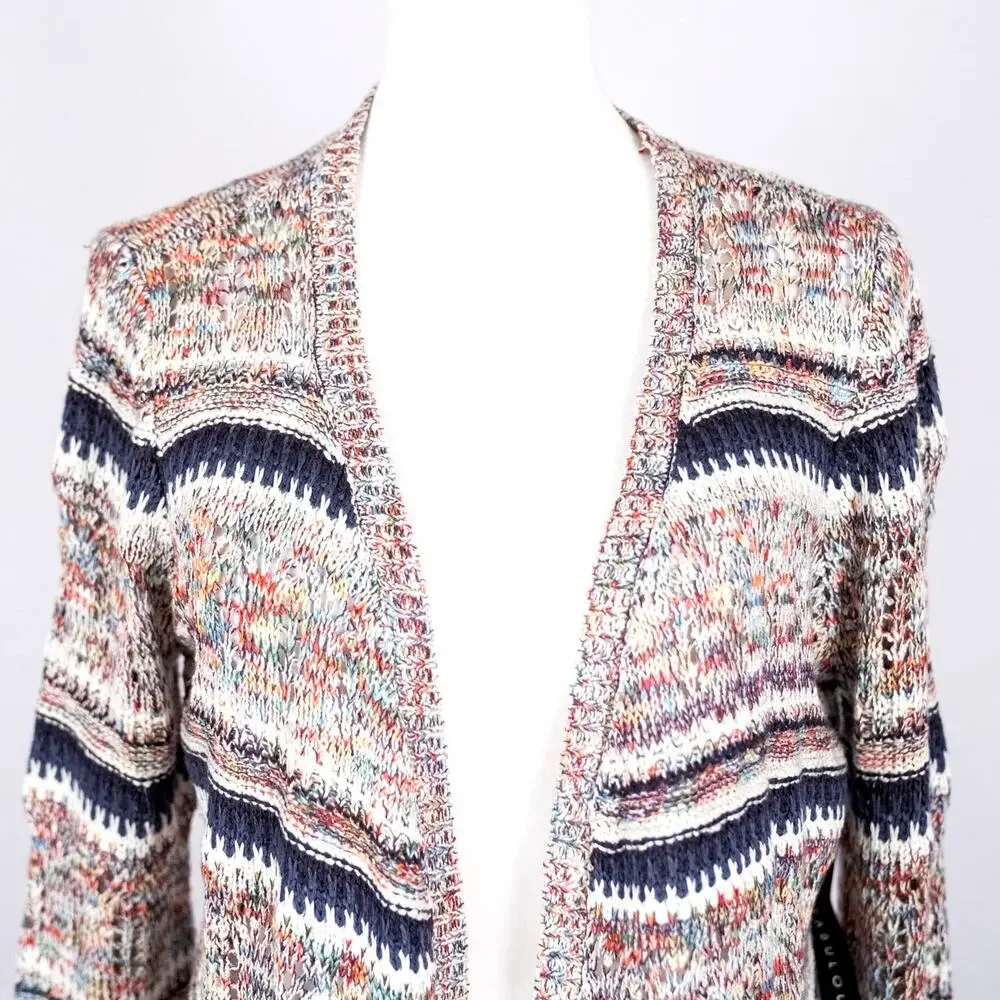 Absolutely Famous Open-Knit Cardigan SZ SMALL Beach Casual Coastal Rainbow Boho